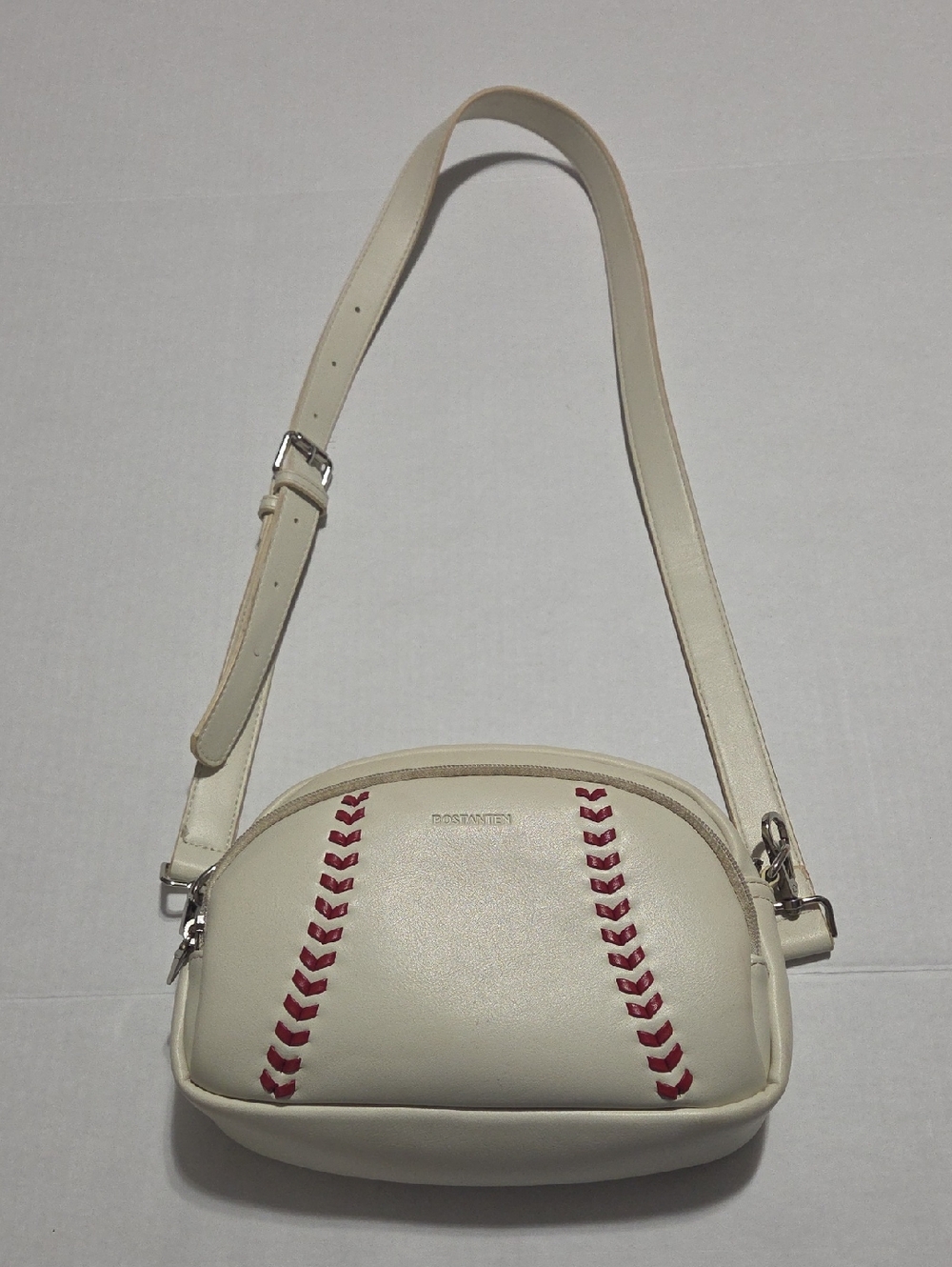 Bostonian Cream Crossbody Bag with Red Stitch Accents
